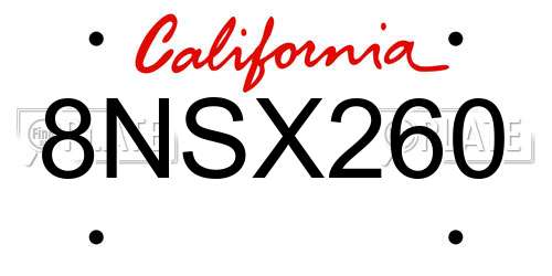 8NSX260 California License Plate