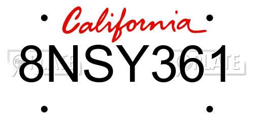 8NSY361 California License Plate