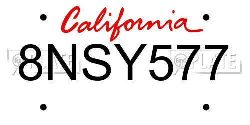 8NSY577 California License Plate
