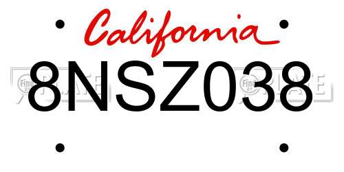 8NSZ038 California License Plate
