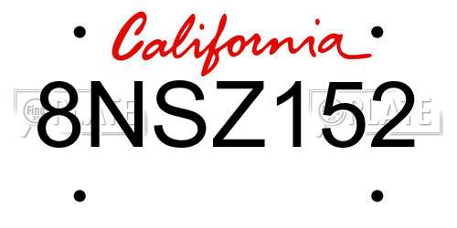 8NSZ152 California License Plate