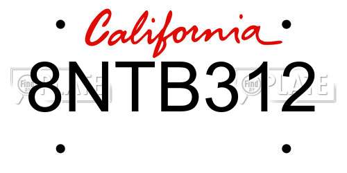 8NTB312 California License Plate