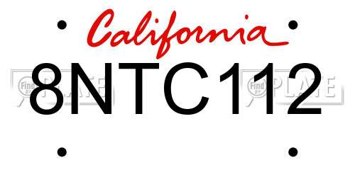 8NTC112 California License Plate