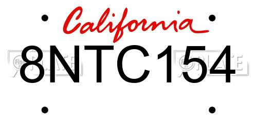 8NTC154 California License Plate