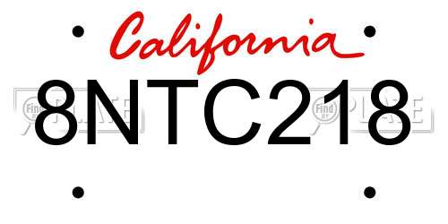 8NTC218 California License Plate