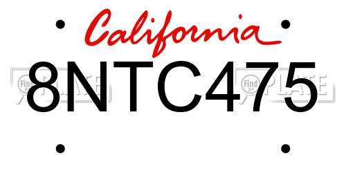 8NTC475 California License Plate
