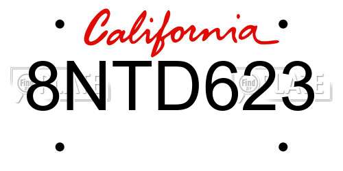 8NTD623 California License Plate