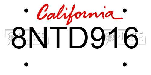 8NTD916 California License Plate