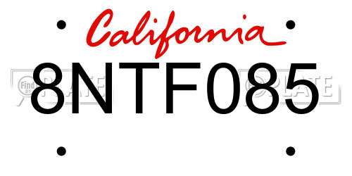 8NTF085 California License Plate