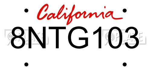 8NTG103 California License Plate