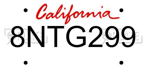 8NTG299 California License Plate