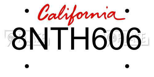 8NTH606 California License Plate