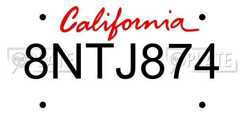 8NTJ874 California License Plate