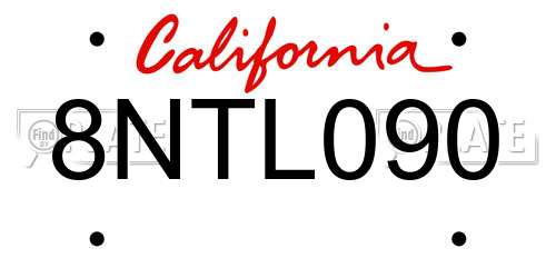 8NTL090 California License Plate