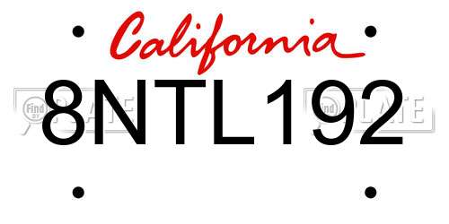 8NTL192 California License Plate