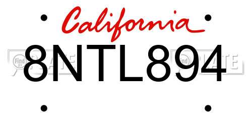 8NTL894 California License Plate