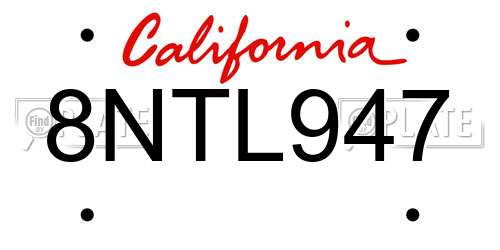 8NTL947 California License Plate
