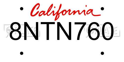 8NTN760 California License Plate