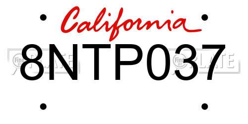 8NTP037 California License Plate