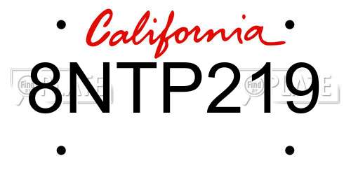 8NTP219 California License Plate