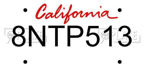 8NTP513 California License Plate