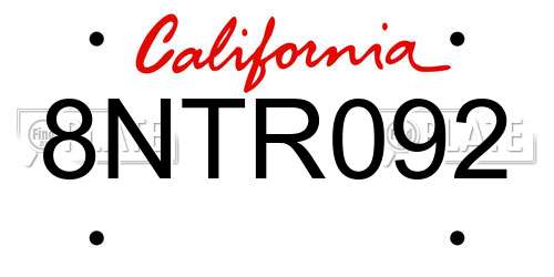 8NTR092 California License Plate