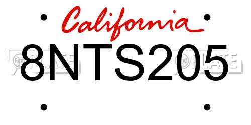 8NTS205 California License Plate