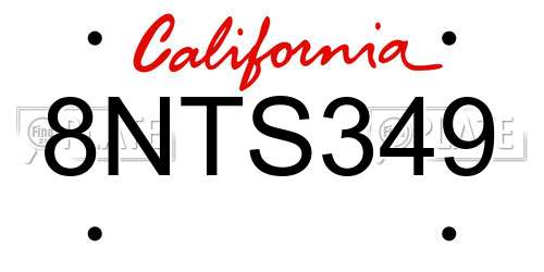 8NTS349 California License Plate