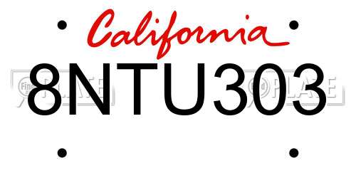 8NTU303 California License Plate