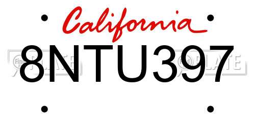 8NTU397 California License Plate