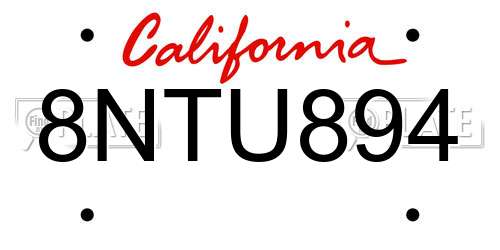 8NTU894 California License Plate
