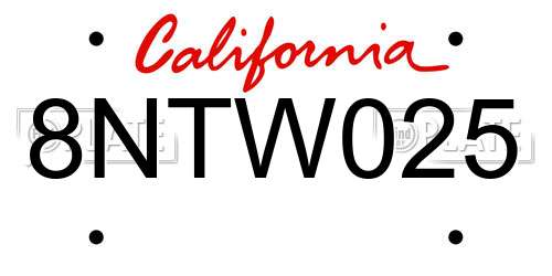 8NTW025 California License Plate