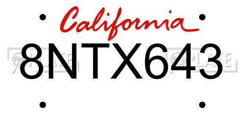 8NTX643 California License Plate