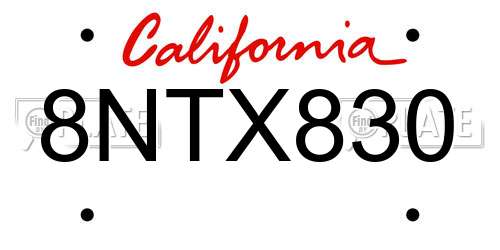 8NTX830 California License Plate