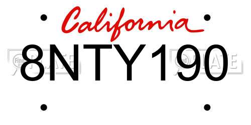 8NTY190 California License Plate