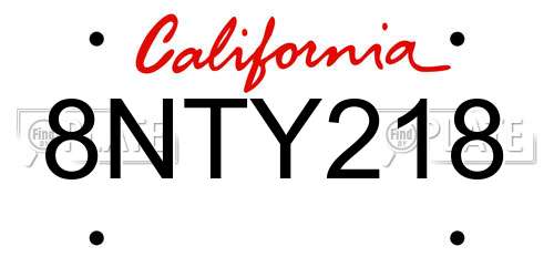 8NTY218 California License Plate