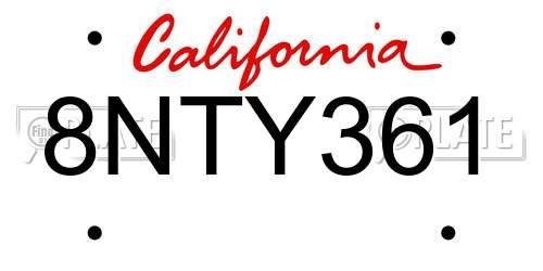 8NTY361 California License Plate