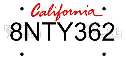 8NTY362 California License Plate