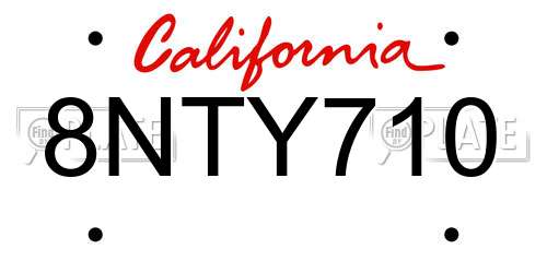 8NTY710 California License Plate