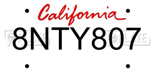 8NTY807 California License Plate