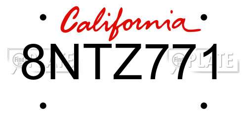 8NTZ771 California License Plate
