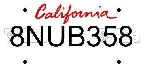 8NUB358 California License Plate