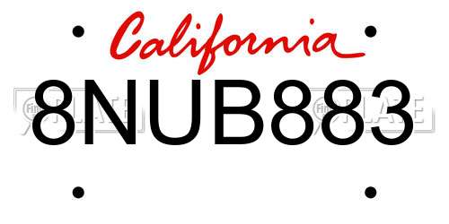 8NUB883 California License Plate