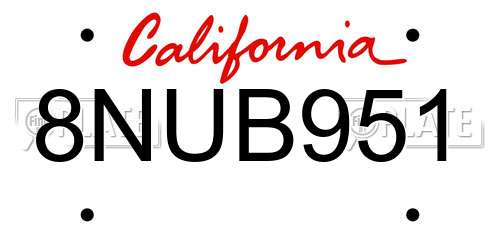 8NUB951 California License Plate