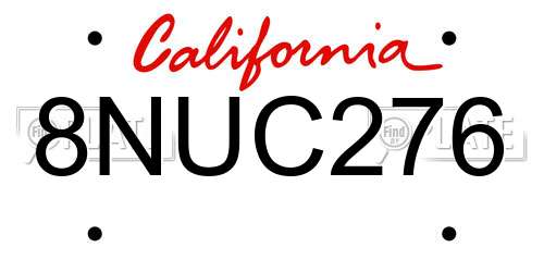 8NUC276 California License Plate