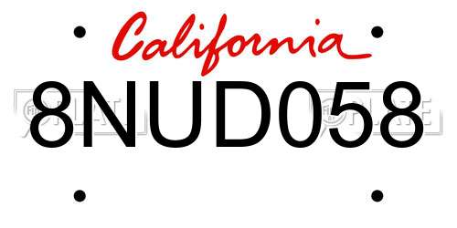 8NUD058 California License Plate