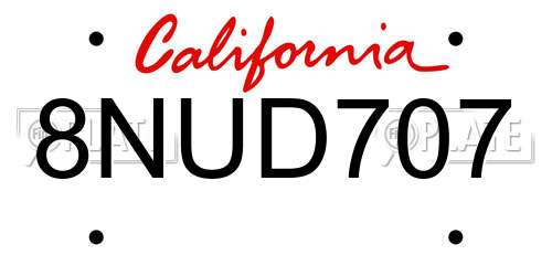 8NUD707 California License Plate