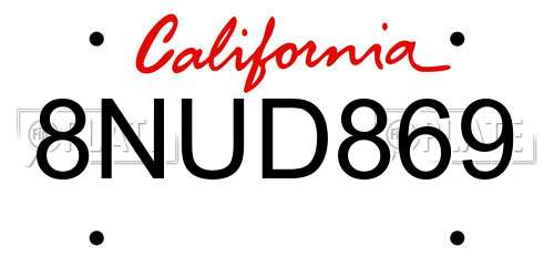 8NUD869 California License Plate