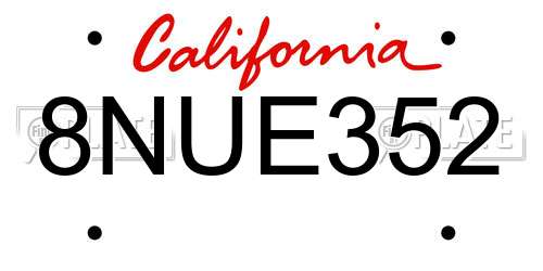 8NUE352 California License Plate