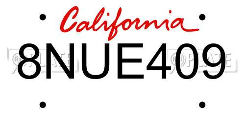 8NUE409 California License Plate